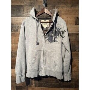 Vintage American Rag Hoodie Men Small Gray Full Zip Fleece Lined Grunge Goth Y2K